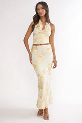Golden Hours Cowl Halter Top Embellished Yellow